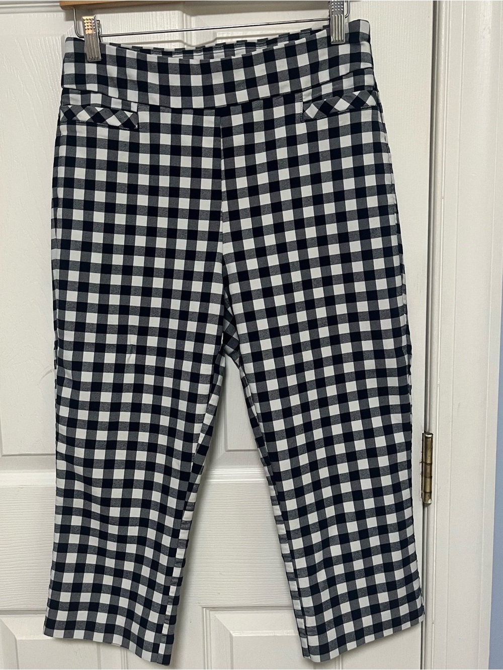 Kim Rogers Navy and White Gingham Checkered Pattern Capri Pants Size 8